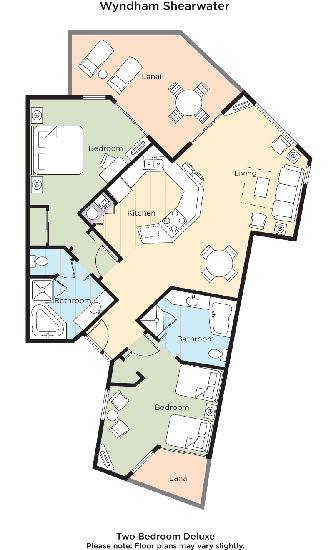 Club Wyndham Shearwater - Two Bedroom, Two Bath Floor Plan